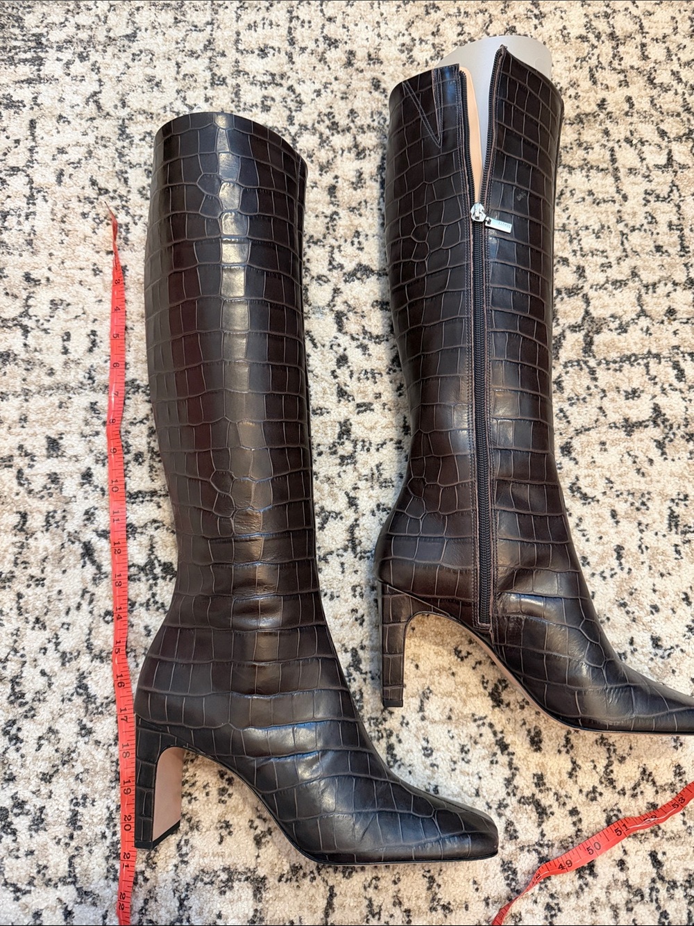 SCHUTZ Dark Brown Croc-Embossed Over-the-Knee Boots
